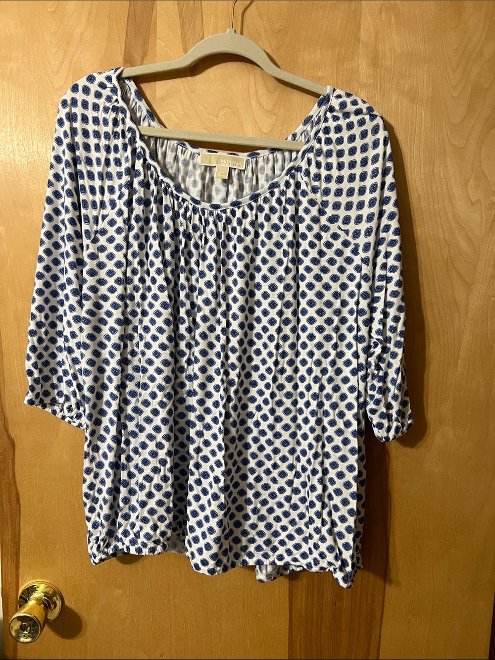 Michael Kors White Blouse with Blue Geometric Print